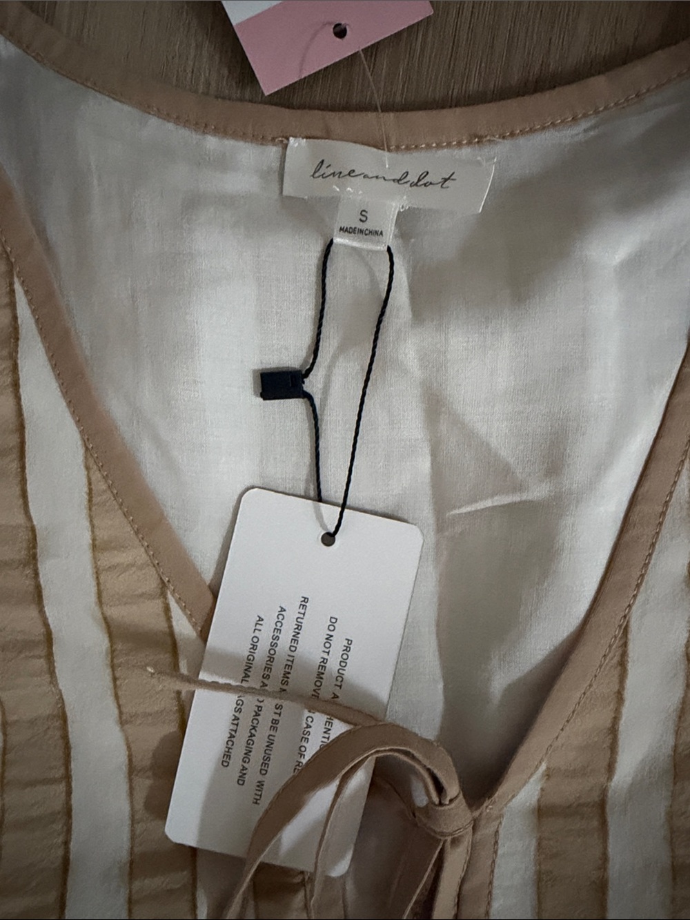 Line & Dot Striped Cream and Tan Wide-Leg Two-Piece Set - Picture 2 of 5